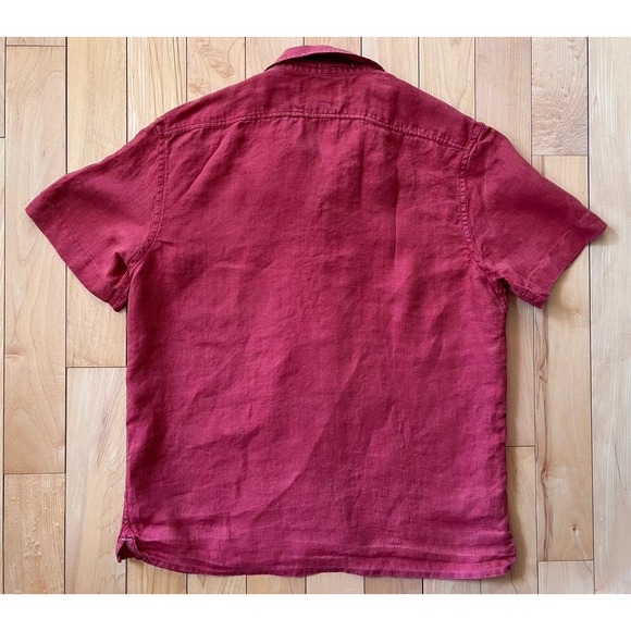 Banana Republic Shirt Mens Large Button Up 100% Linen Beachy Solid Red - Picture 2 of 8